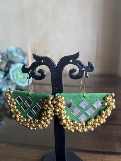 SAKHI collection Green Colour Mirror work Jhumki Earrings Stylish Terracotta Earrings for Women/Girls