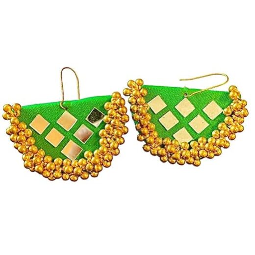 SAKHI collection Green Colour Mirror work Jhumki Earrings Stylish Terracotta Earrings for Women/Girls