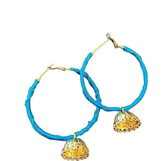 SAKHI collection Blue With Handmade Silk Thread Ring Hanging Earing Big