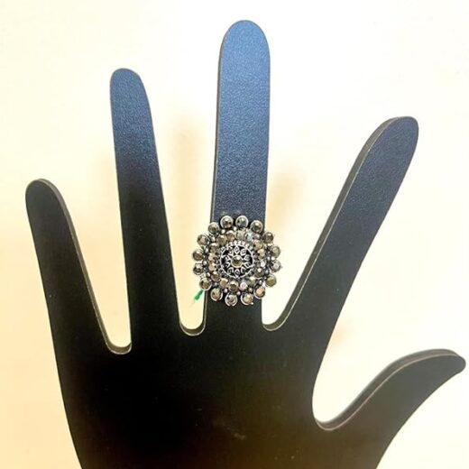 Traditional Antique Boho Vintage Oxidised Silver Statement Adjustable Ring for Girls Women