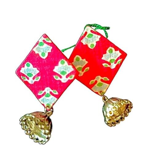 Pink Floral Square Earrings with white Tear Drop Crystal Beads - Fashion Earrings for Women