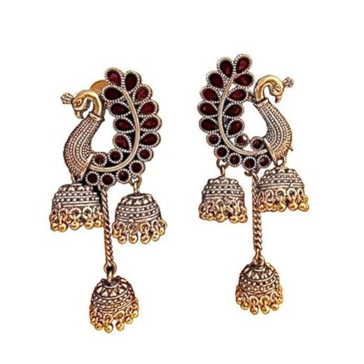 Silver Traditional Meenakari Peacock Design Jhumka Jhumki Earring For Women and Girls Latkan Earrings Long Chandelier Earrings