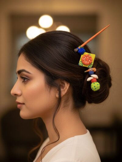SAKHI collection Wooden Handmade Stylish Multicolor Hair Pin/Bun Stick With Beautiful Hanging For Women & Girls Accessory