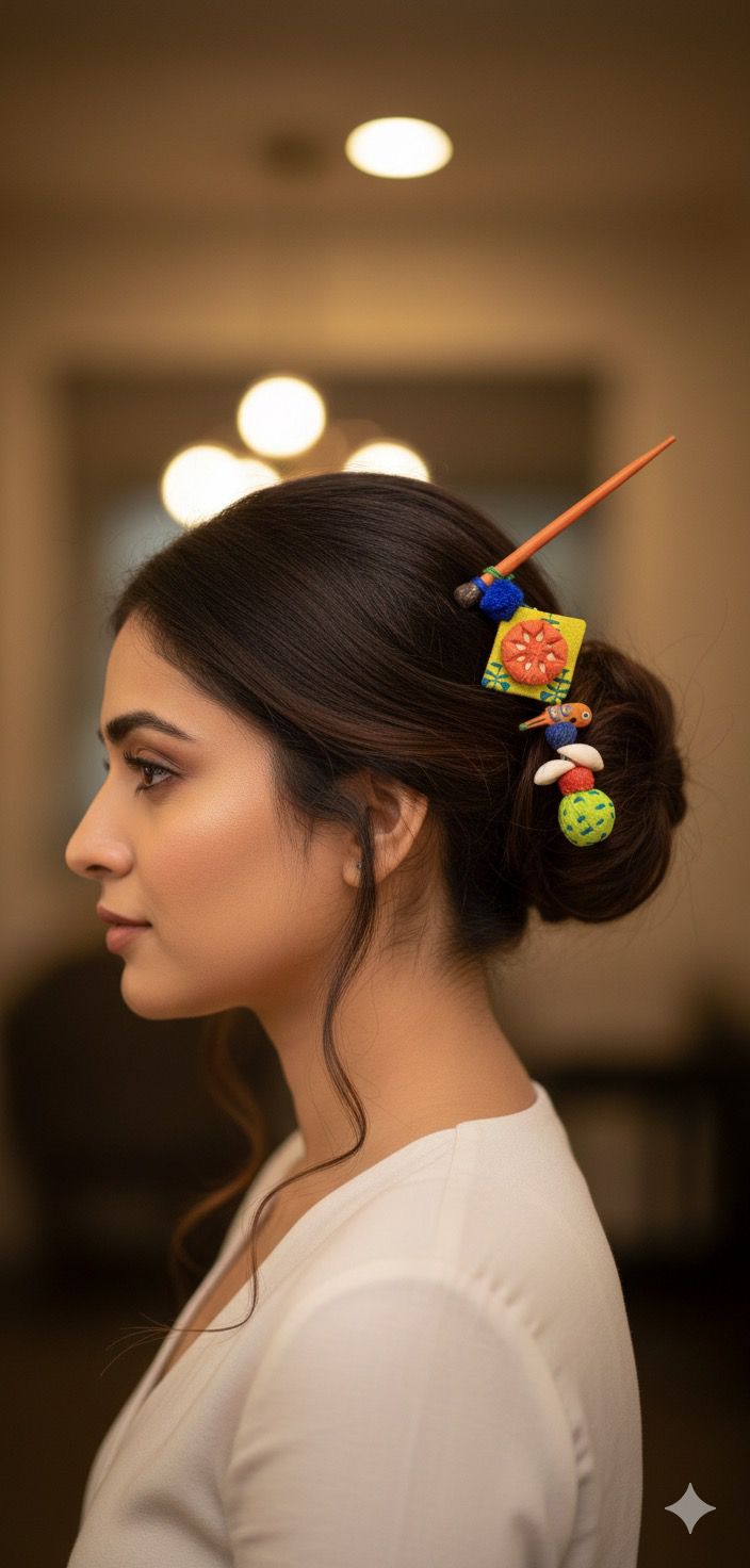 SAKHI collection Wooden Handmade Stylish Multicolor Hair Pin/Bun Stick With Beautiful Hanging For Women & Girls Accessory