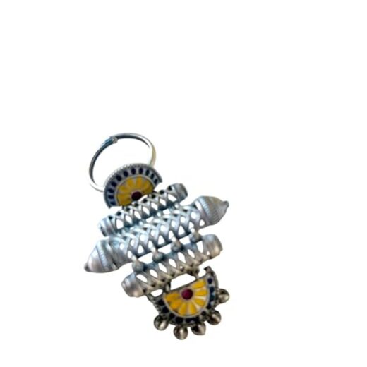 Vintage Silver Fish Pendant, Traditional Design with Yellow Sun Motif, Metal finger ring