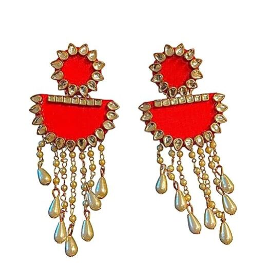 Earrings for Women Traditional hand made earring leriya red Studded Red Stone Ethnic Floral Shaped Drop and Girls