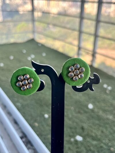 SAKHI collection Green FABRIC EARRINGS Cotton Dori Stud Earring