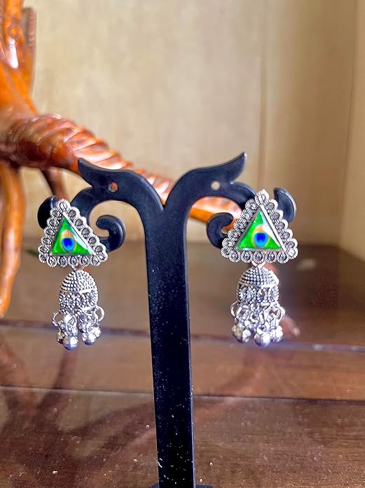 Earrings for women fashion jhumka oxidised Silver Earrings for women Peacock Earrings For girls South Temple Ear Rings - Image 2