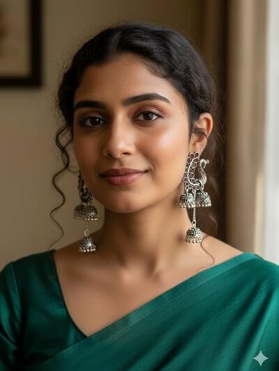 Silver Traditional Meenakari Peacock Design Jhumka Earring For Women and Girls Latkan Earrings Long Chandelier Earrings