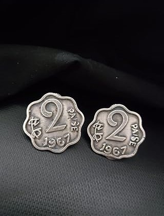 Vintage 1967 2 Paise Coin Silver-Toned earrings, Indian Currency Design