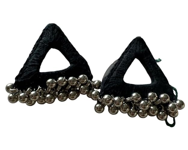 Handcrafted Black Triangle Earrings with Silver Ghungroo Bells, Traditional Indian Ethnic Fashion Jewelry, Lightweight Statement Danglers - Image 2