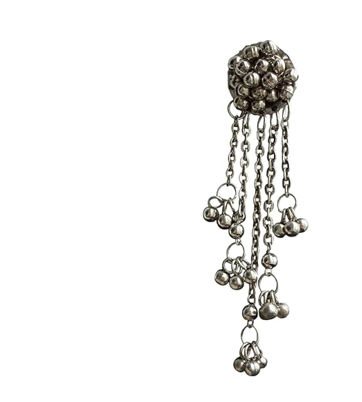 Vintage Style Hair Clip with Dangling Bells, Antique Silver Chain Design, Traditional Hair Accessory - Image 3