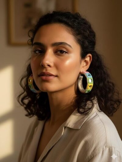 Handcrafted Colorful Hoop Earrings, Multicolor Embroidered Design, Bohemian Style Fashion Jewelry