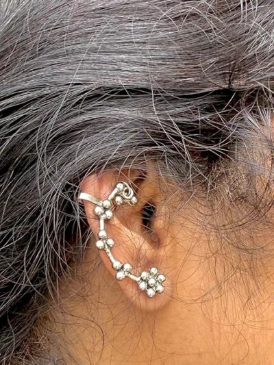Vintage Style Ear Cuff, Silver-Toned Floral Design, Full Ear Wrap Crawler Earrings