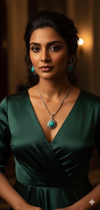 Turquoise Sunburst Jewelry Set, Necklace and Earrings with Natural Stone, Traditional Sun Design, 3-Piece Set